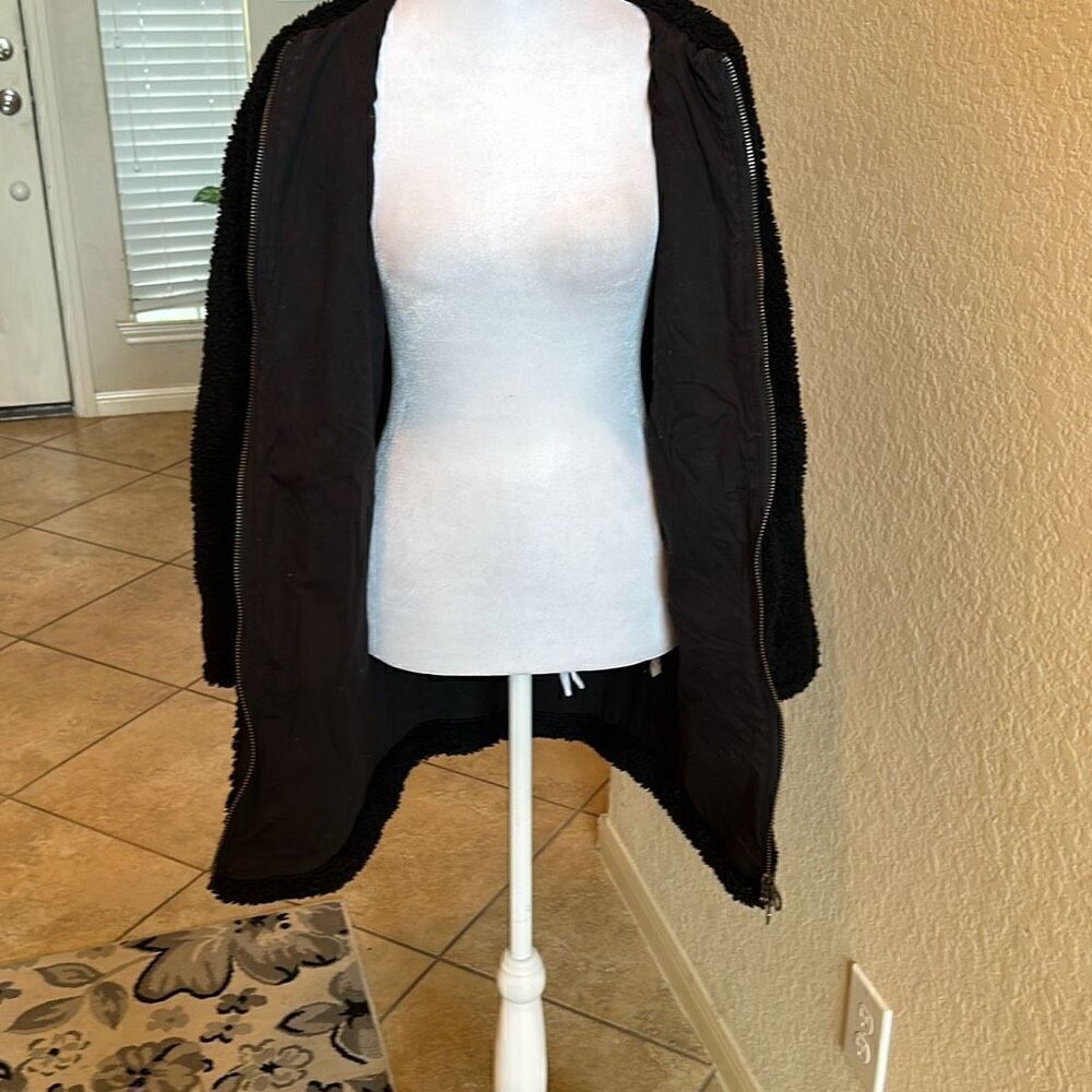 Madewell Women's XXS Oversized Longline Sherpa Fleece Jacket Solid Black Cozy - Picture 11 of 13